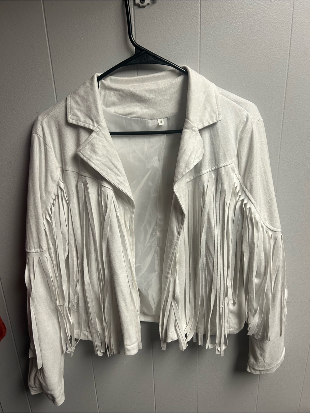 White Fringe Women's Jacket Medium Faux Suede